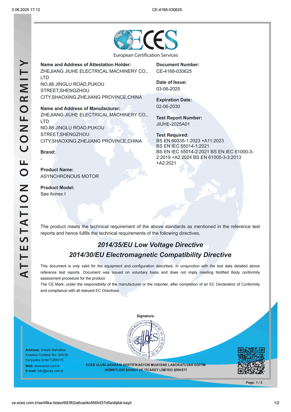 CE COMPLIANT Certificate